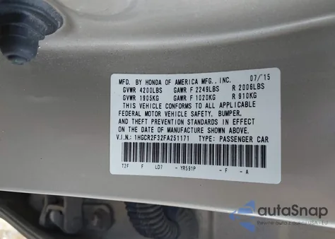 2015 Honda Accord Lx z USA, uszkodzony, nr VIN 1HGCR2F32FA251171